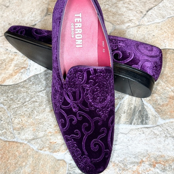 Terroni Purple Men\'s Slip-On Dress Shoe-Faux Suede-Paisley Print-Fashionable main image 5